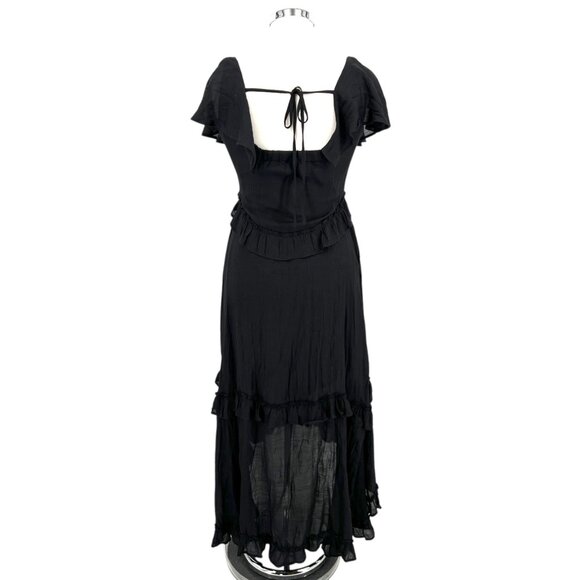 Bibi Black Ruffle Boho Western Maxi Dress Flutter Sleeves Black Size Small - Picture 9 of 14